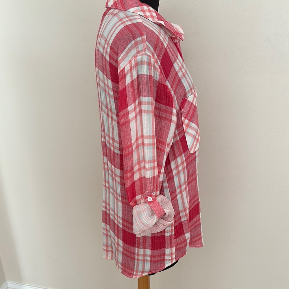 Sanctuary Red and White Plaid Button-Up Shirt - Picture 4 of 10
